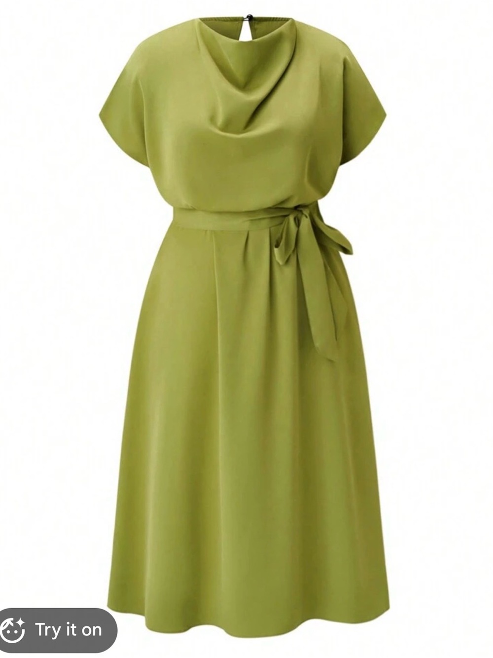 Olive Green Tie-Waist Midi Dress
